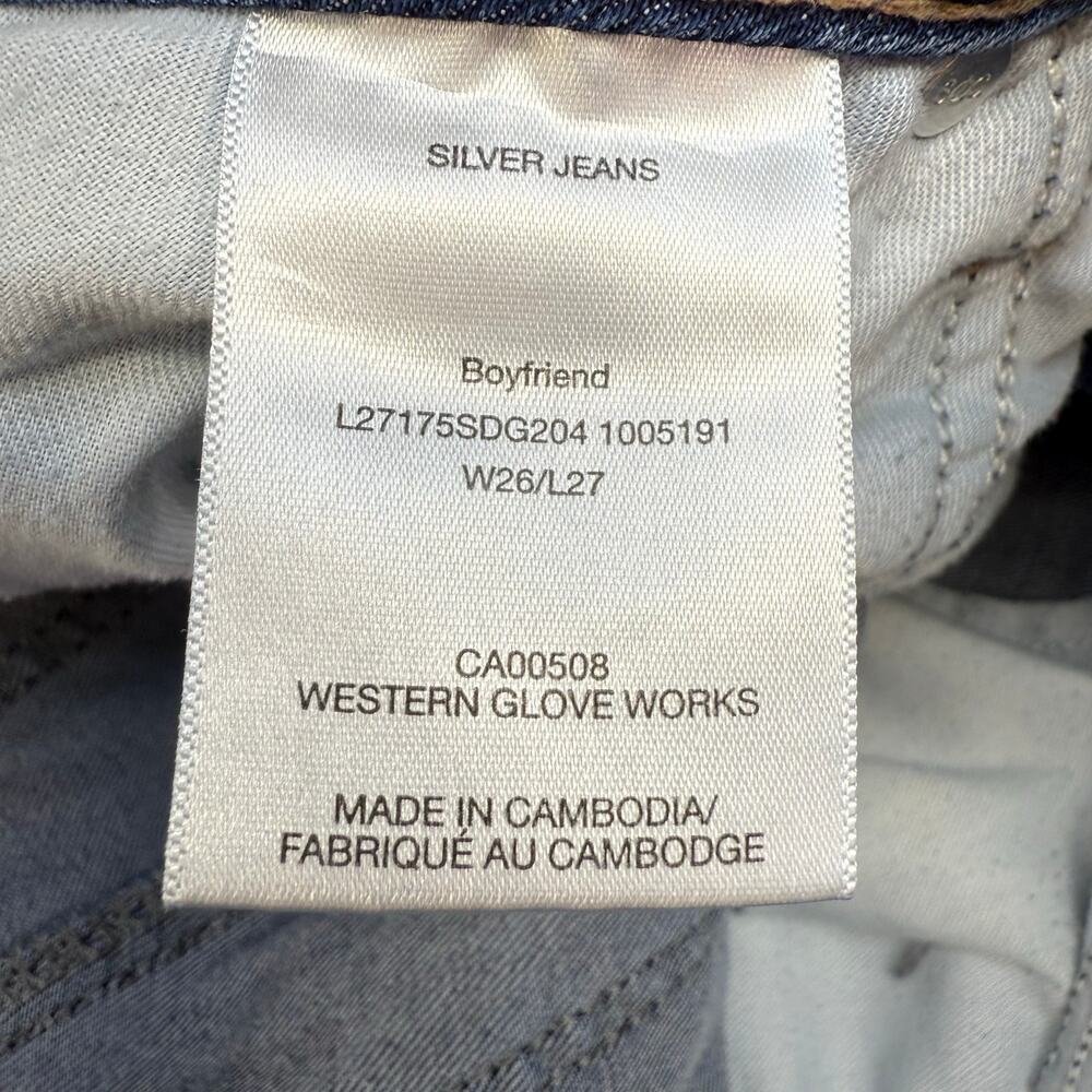 Silver Jeans Women's 26x27 (2) Blue Boyfriend Tapered Distressed Mid Rise - Picture 10 of 15